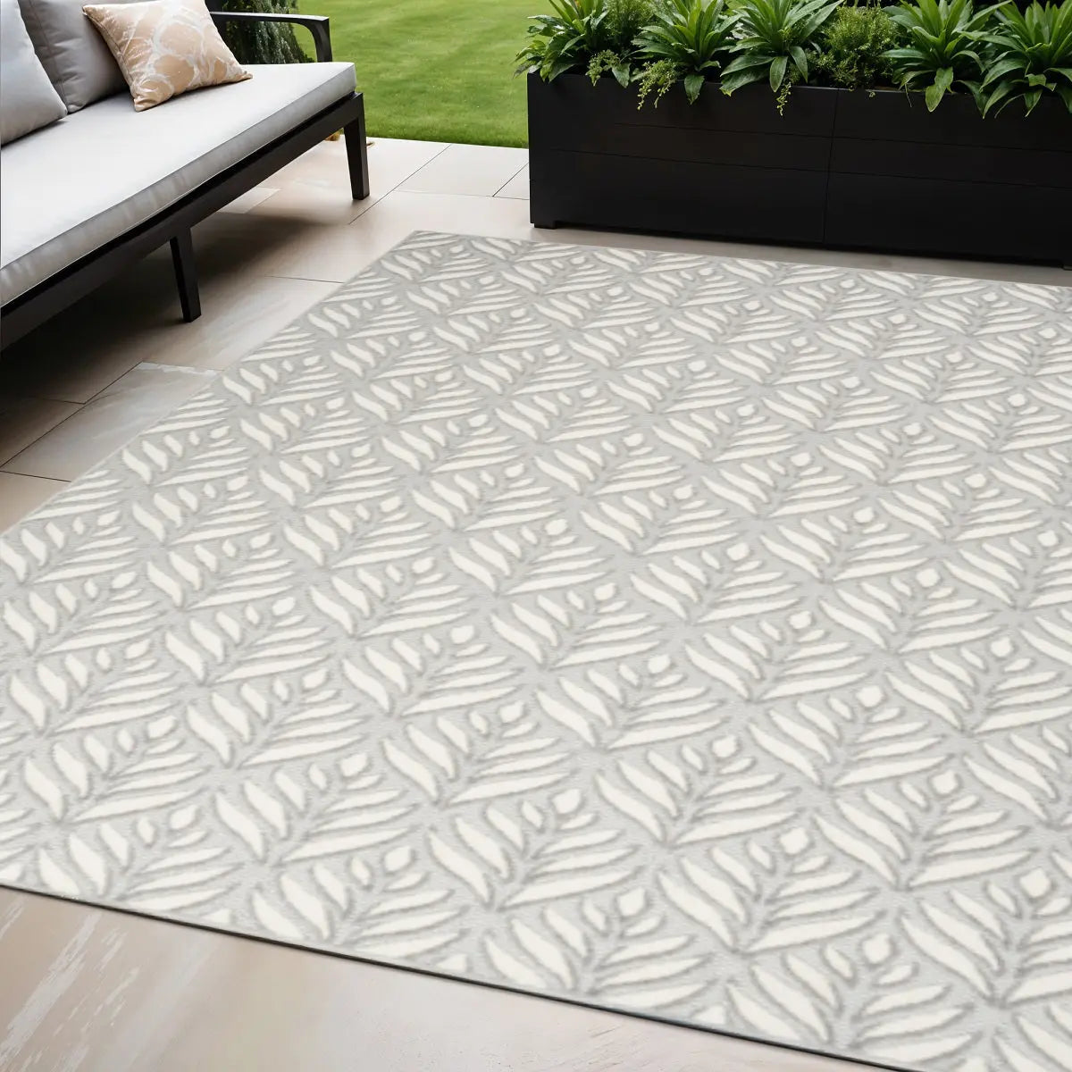 5' X 8' Grey Floral Stain Resistant Non Skid Area Rug Homeroots Outdoor