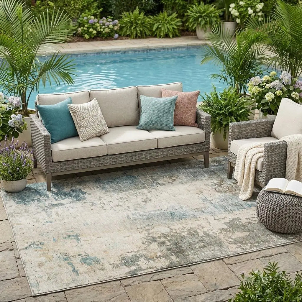 5' X 8' Ivory And Beige Abstract Washable Indoor Outdoor Area Rug Homeroots Outdoor