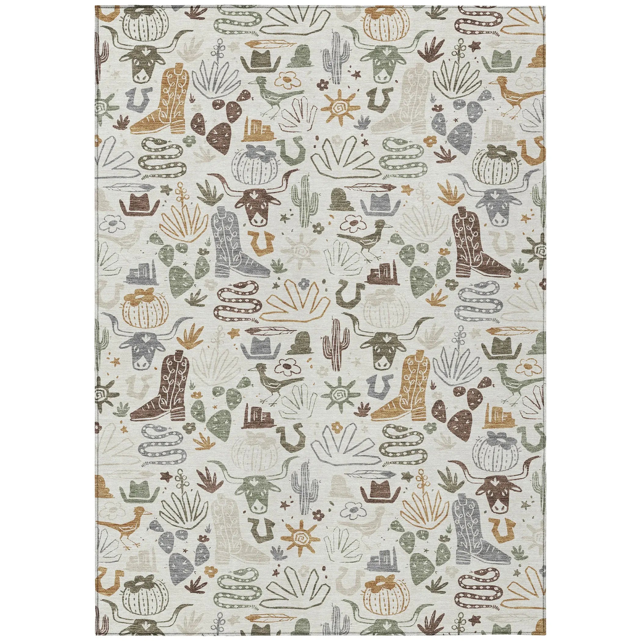 5' X 8' Ivory And Beige Cactus Washable Indoor Outdoor Area Rug Homeroots Outdoor