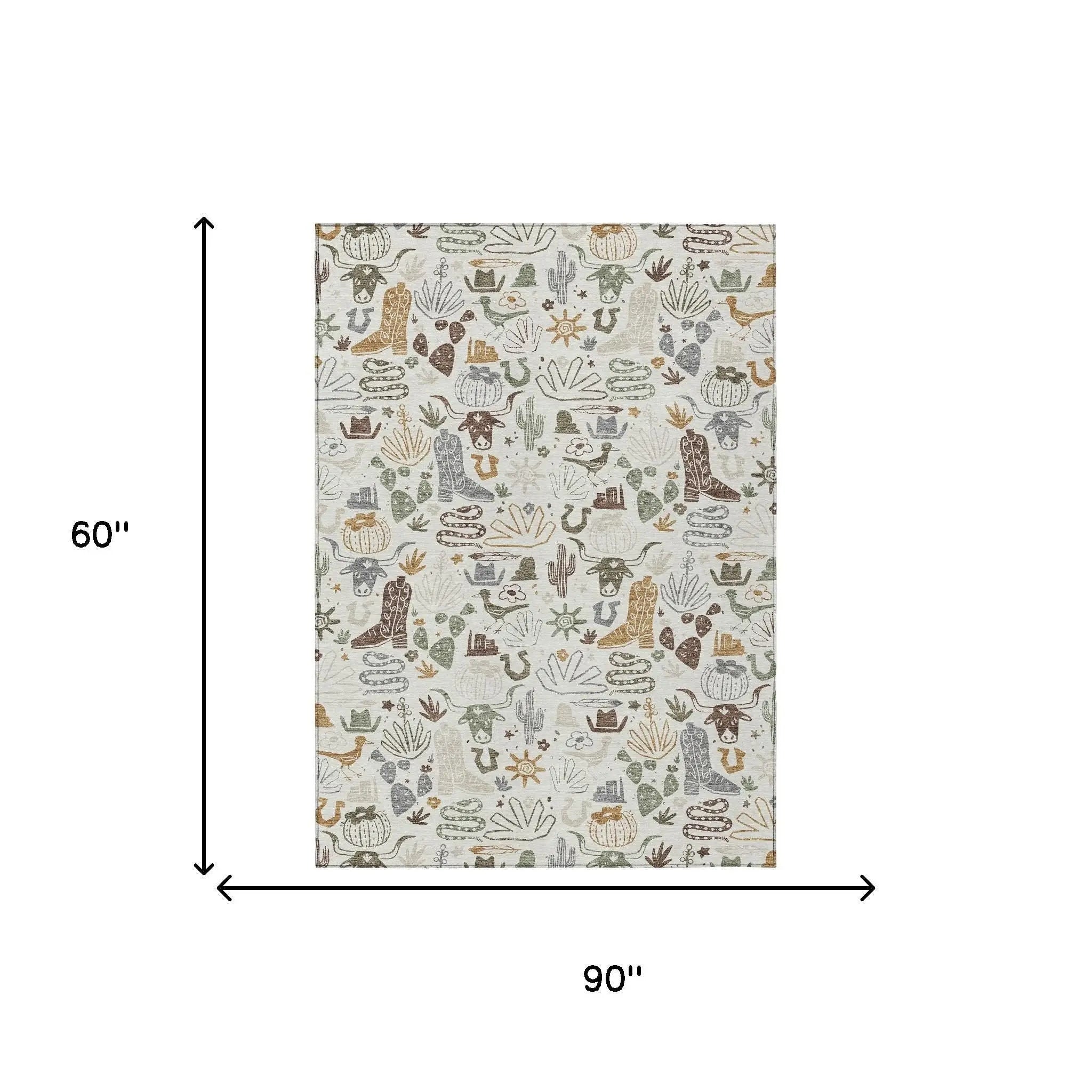 5' X 8' Ivory And Beige Cactus Washable Indoor Outdoor Area Rug Homeroots Outdoor