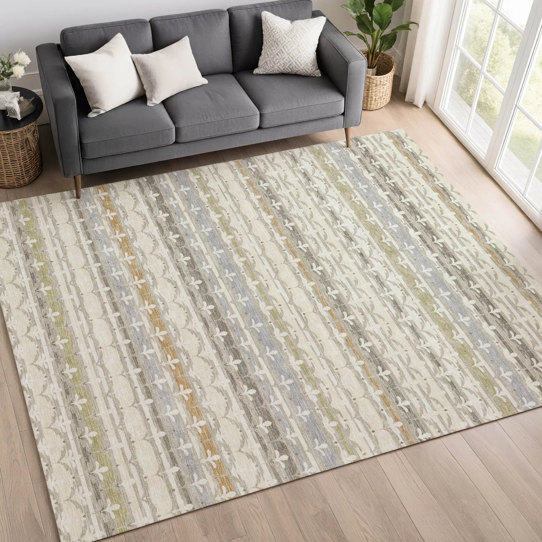 5' X 8' Ivory And Beige Damask Washable Indoor Outdoor Area Rug Homeroots Outdoor