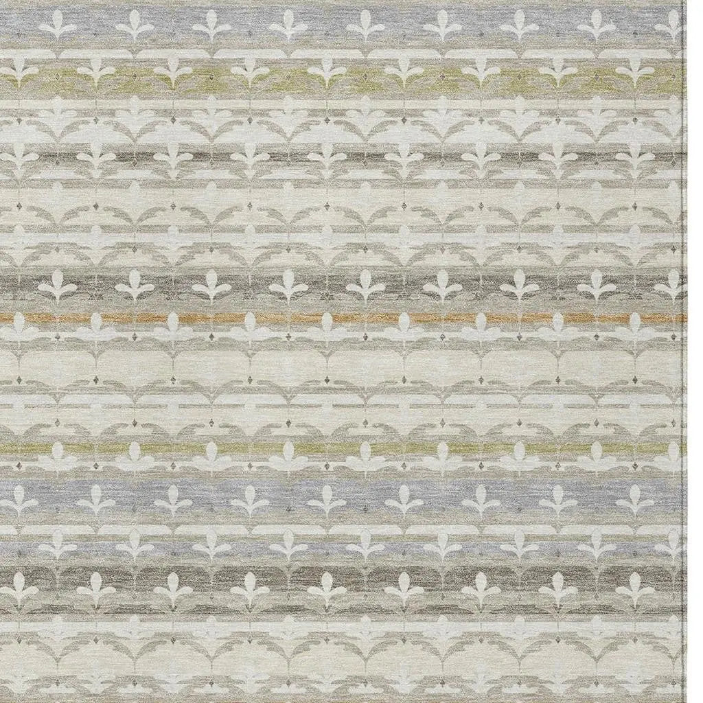 5' X 8' Ivory And Beige Damask Washable Indoor Outdoor Area Rug Homeroots Outdoor