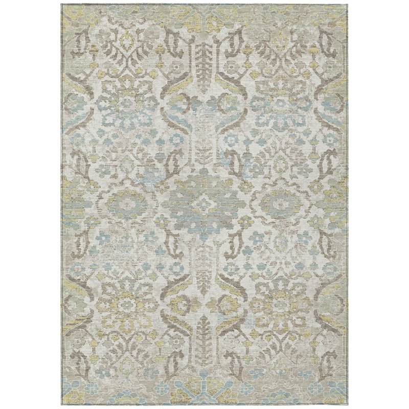 5' X 8' Ivory And Beige Damask Washable Indoor Outdoor Area Rug Homeroots Outdoor