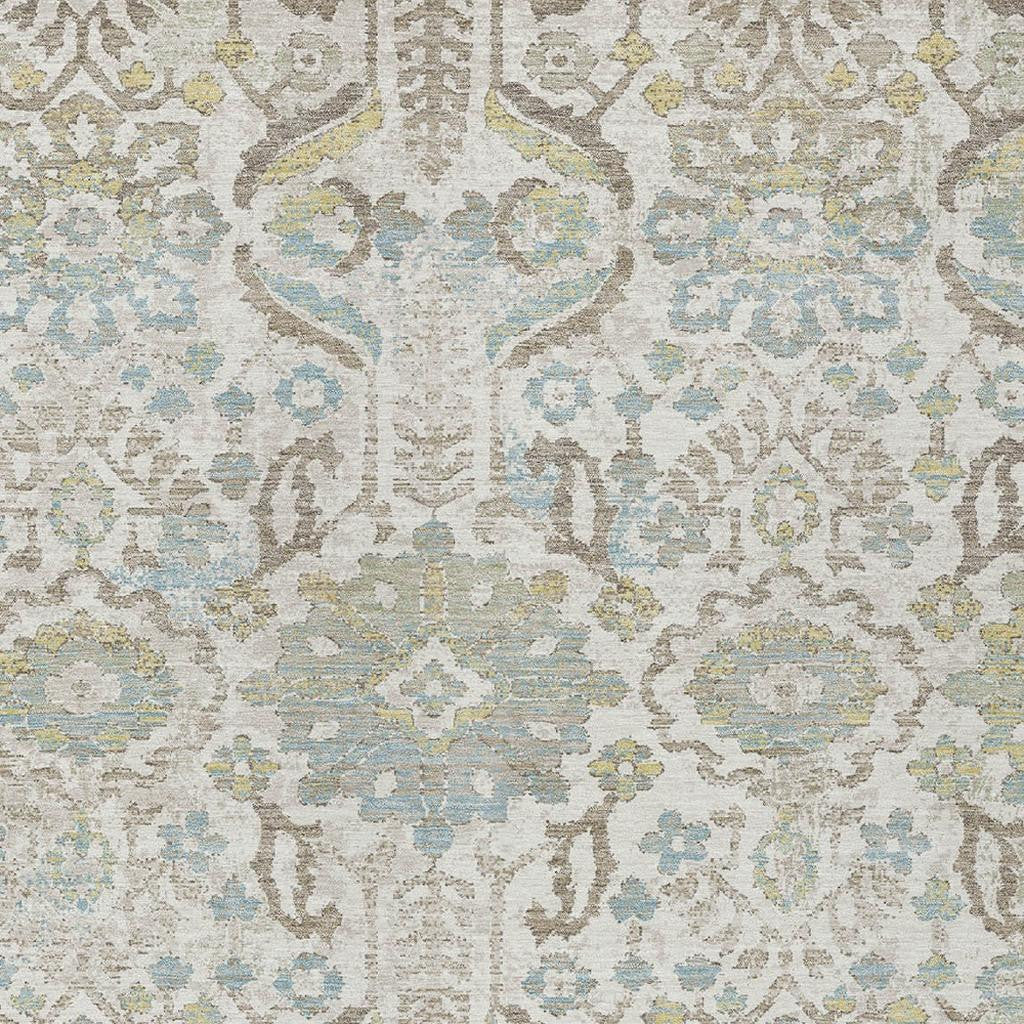 5' X 8' Ivory And Beige Damask Washable Indoor Outdoor Area Rug Homeroots Outdoor