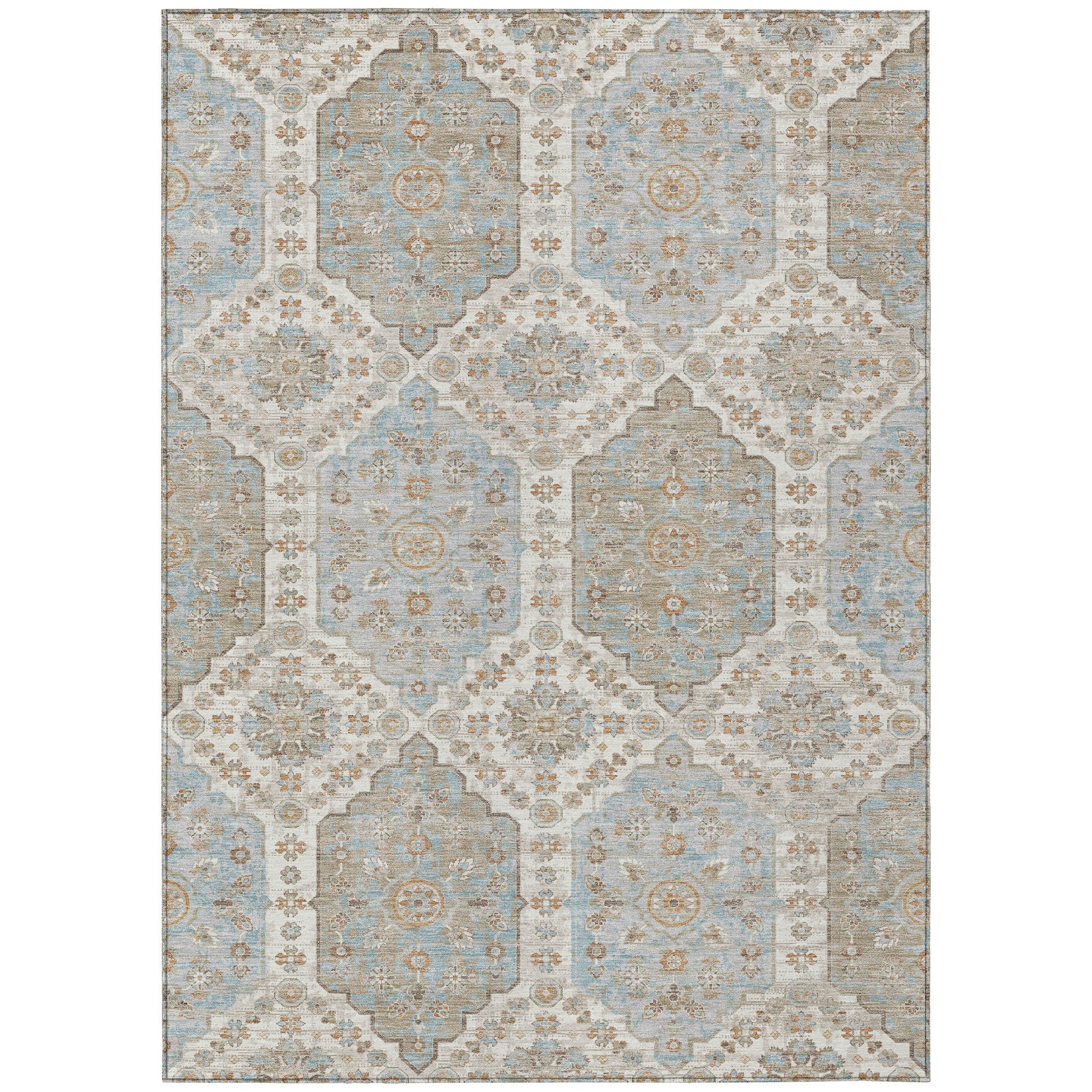 5' X 8' Ivory And Beige Damask Washable Indoor Outdoor Area Rug Homeroots Outdoor