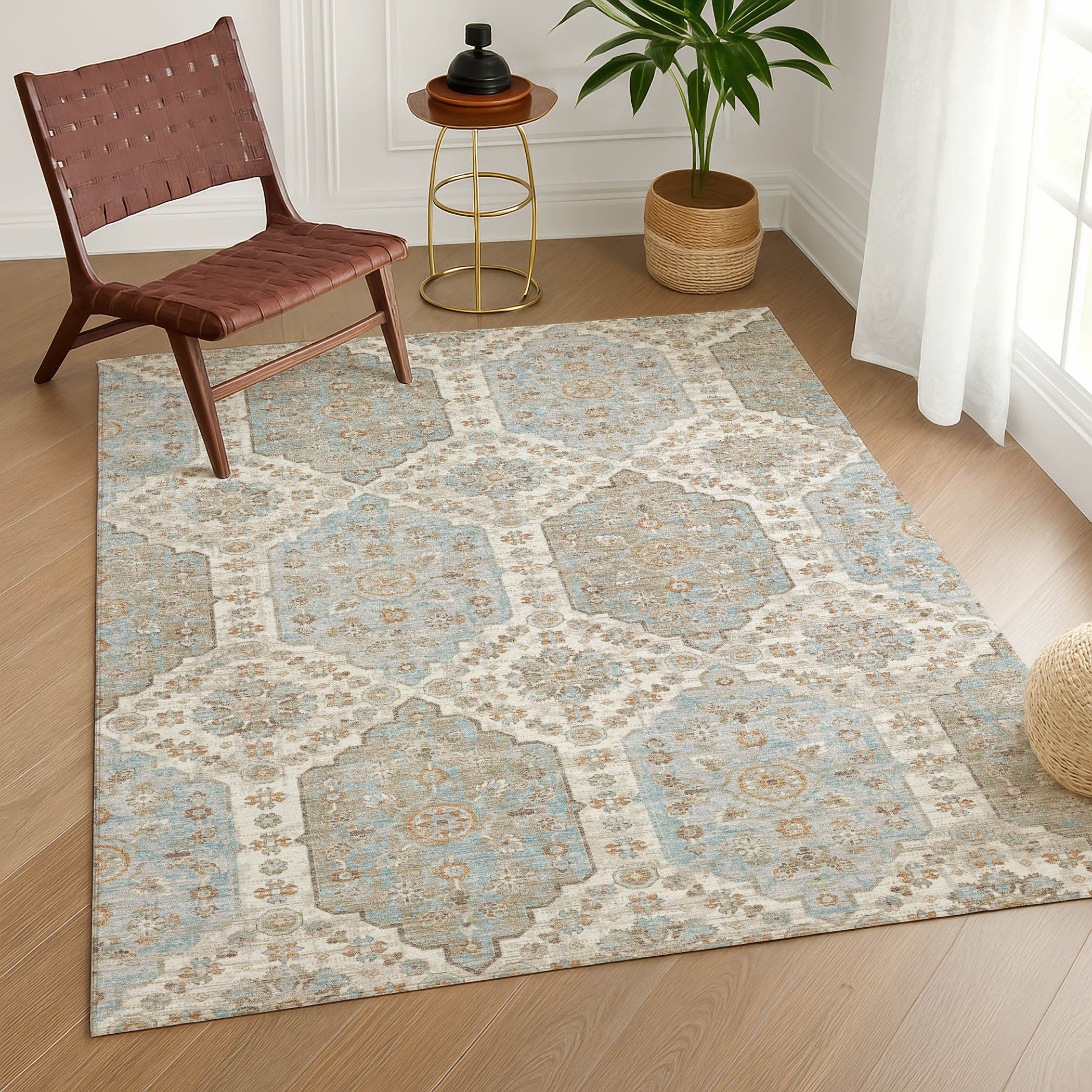 5' X 8' Ivory And Beige Damask Washable Indoor Outdoor Area Rug Homeroots Outdoor