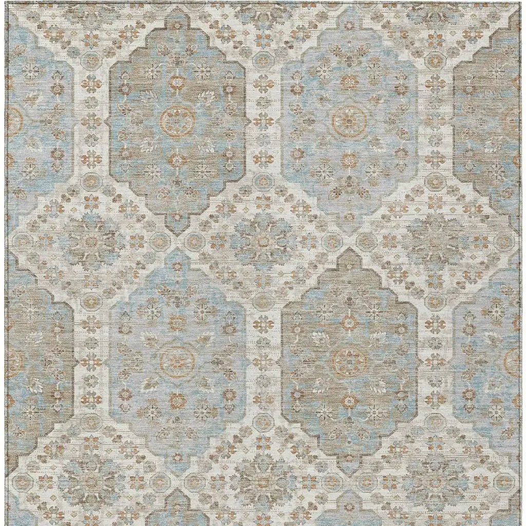 5' X 8' Ivory And Beige Damask Washable Indoor Outdoor Area Rug Homeroots Outdoor