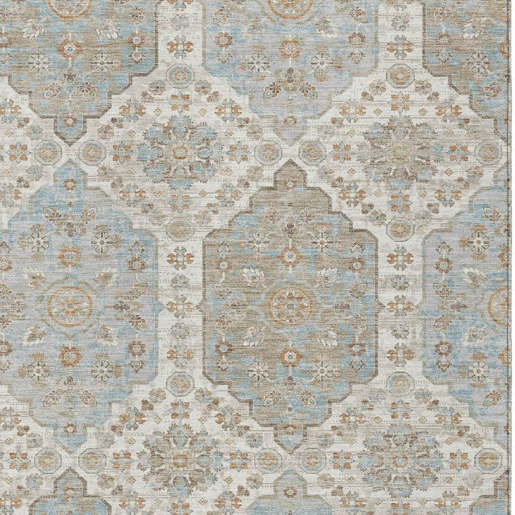 5' X 8' Ivory And Beige Damask Washable Indoor Outdoor Area Rug Homeroots Outdoor