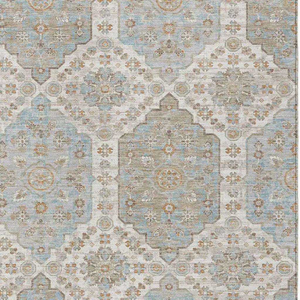 5' X 8' Ivory And Beige Damask Washable Indoor Outdoor Area Rug Homeroots Outdoor