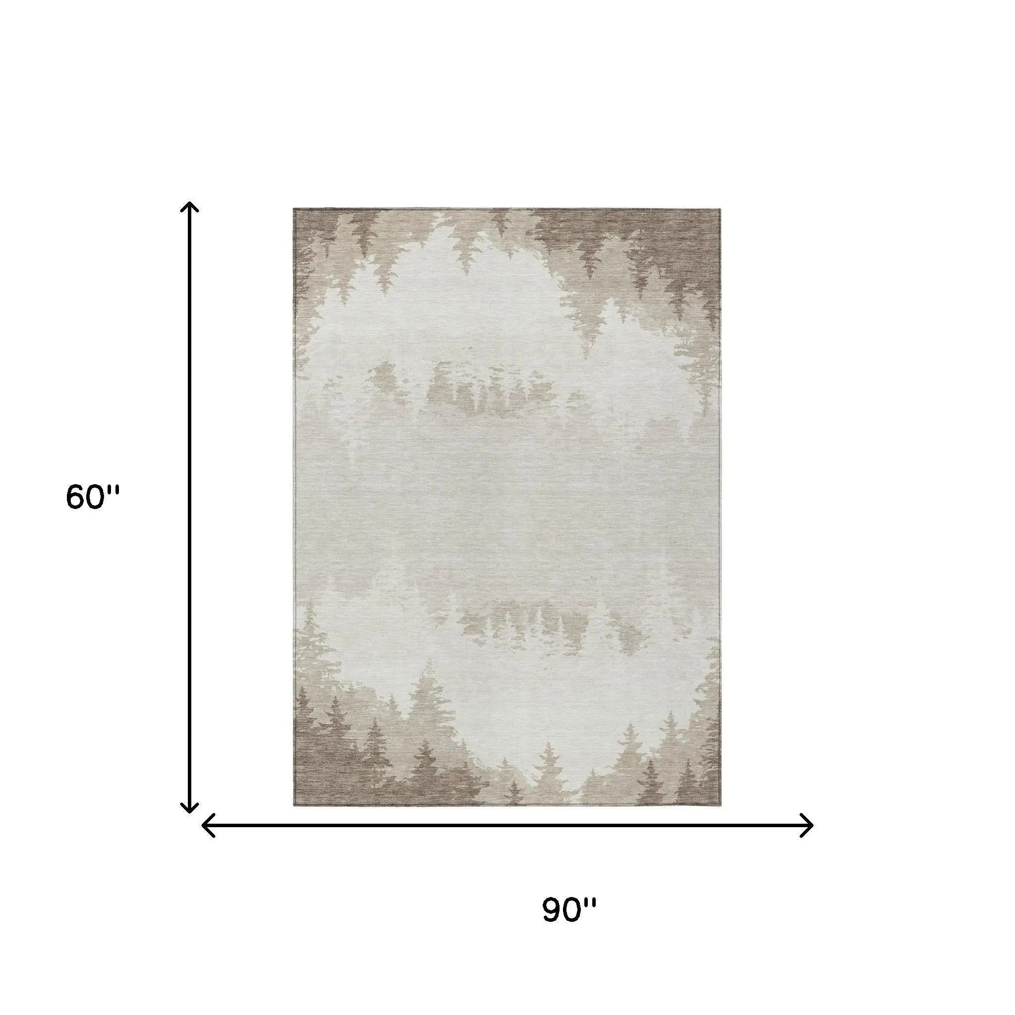 5' X 8' Ivory And Beige Floral Washable Indoor Outdoor Area Rug Homeroots Outdoor