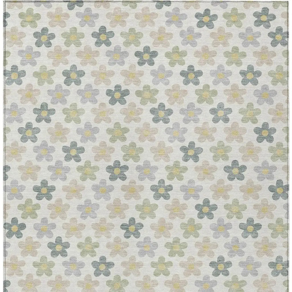 5' X 8' Ivory And Beige Floral Washable Indoor Outdoor Area Rug Homeroots Outdoor