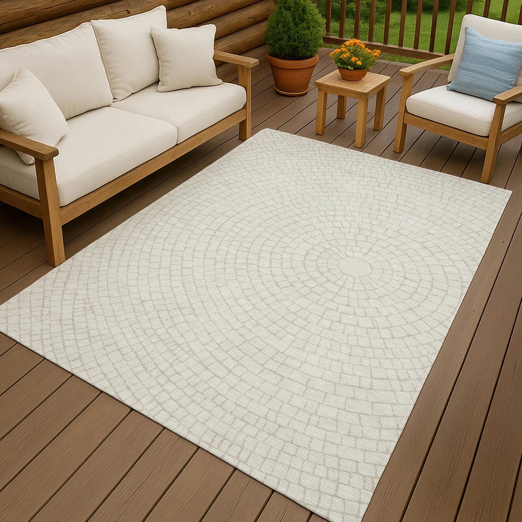 5' X 8' Ivory And Beige Geometric Washable Indoor Outdoor Area Rug Homeroots Outdoor