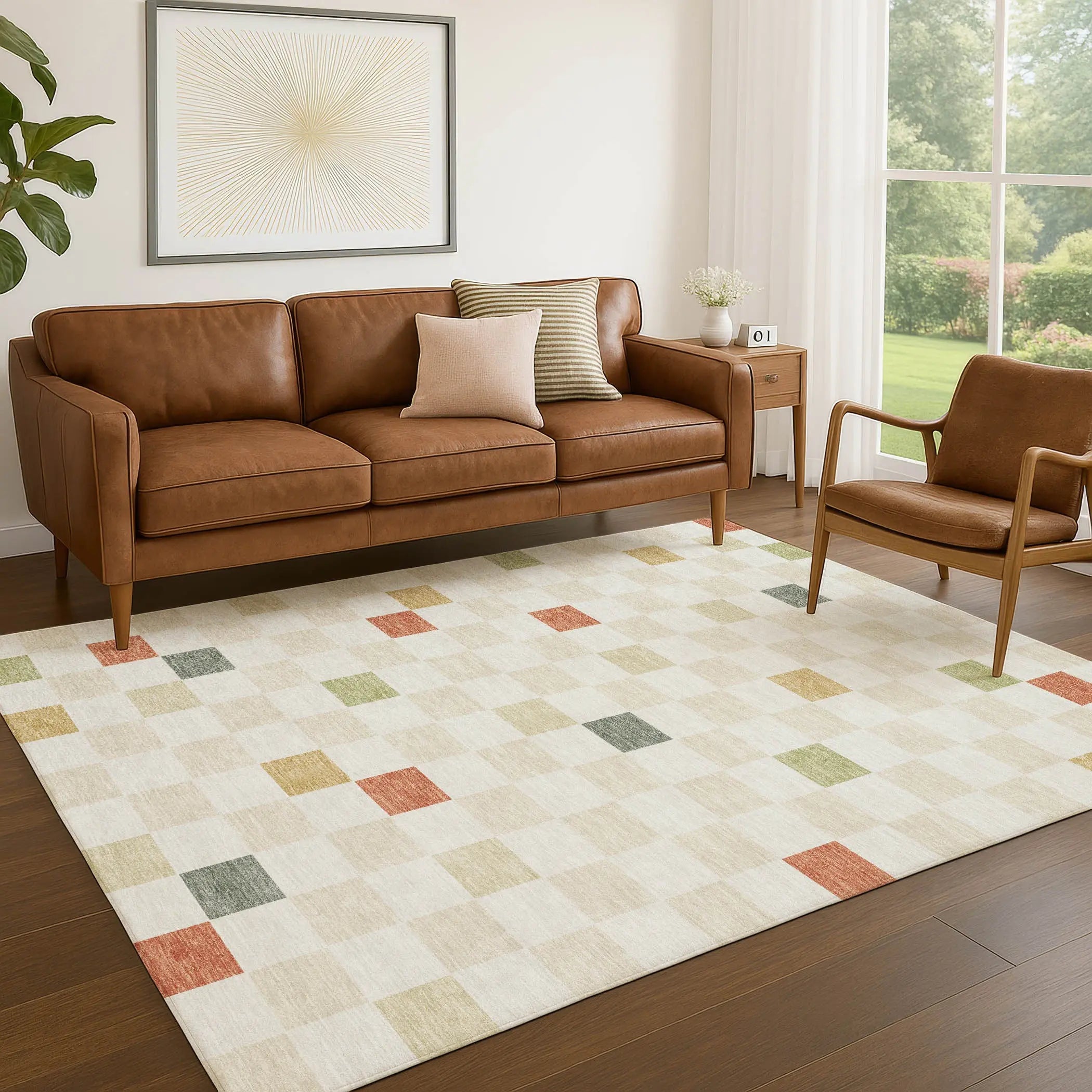 5' X 8' Ivory And Beige Geometric Washable Indoor Outdoor Area Rug Homeroots Outdoor