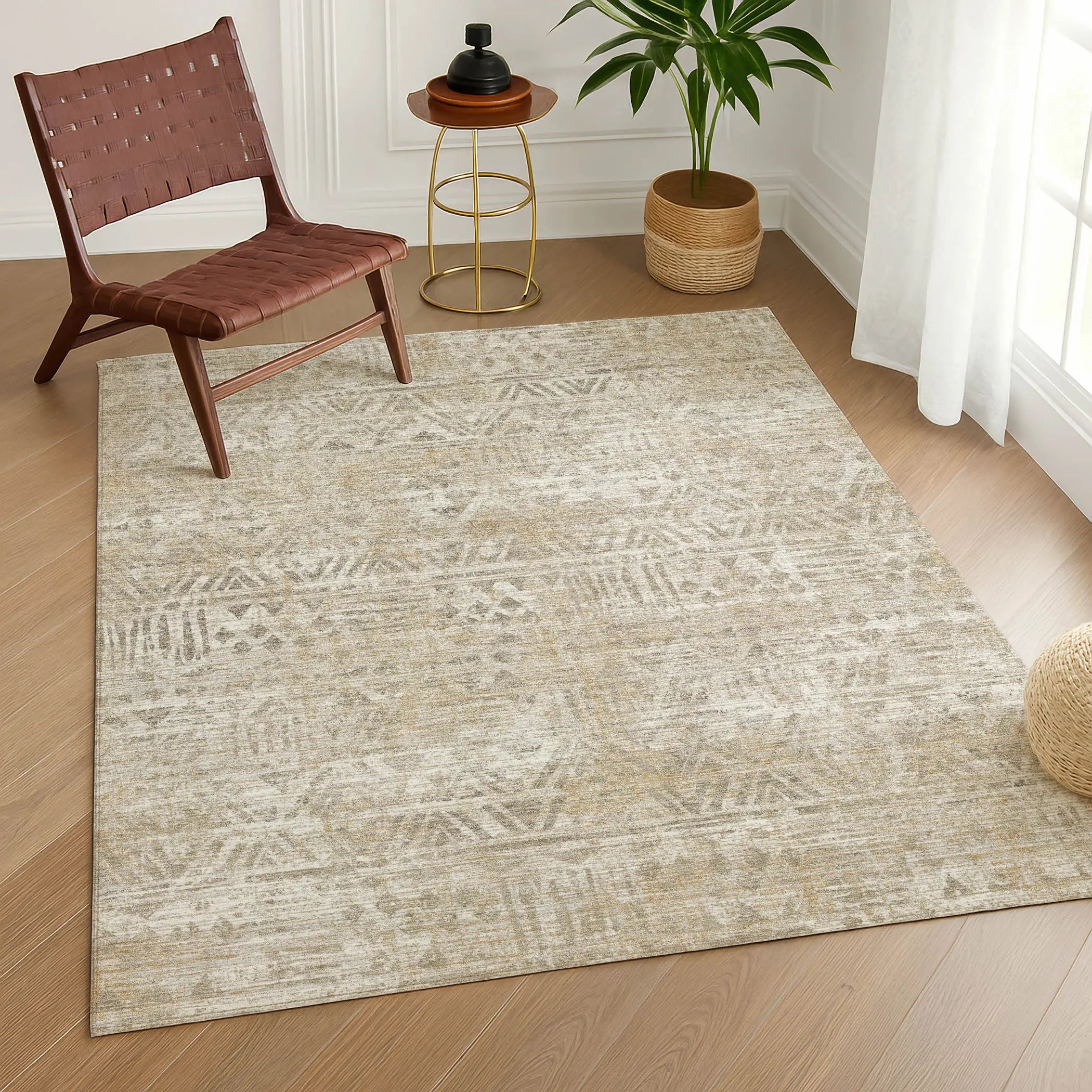 5' X 8' Ivory And Beige Geometric Washable Indoor Outdoor Area Rug Homeroots Outdoor