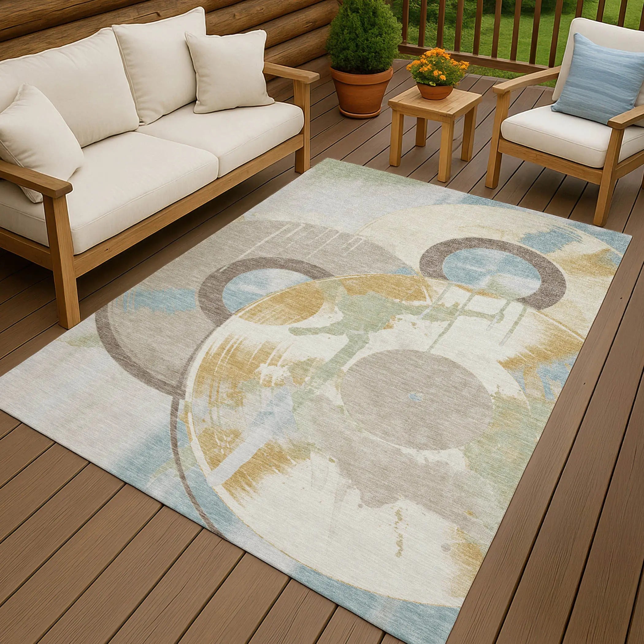 5' X 8' Ivory And Beige Geometric Washable Indoor Outdoor Area Rug Homeroots Outdoor