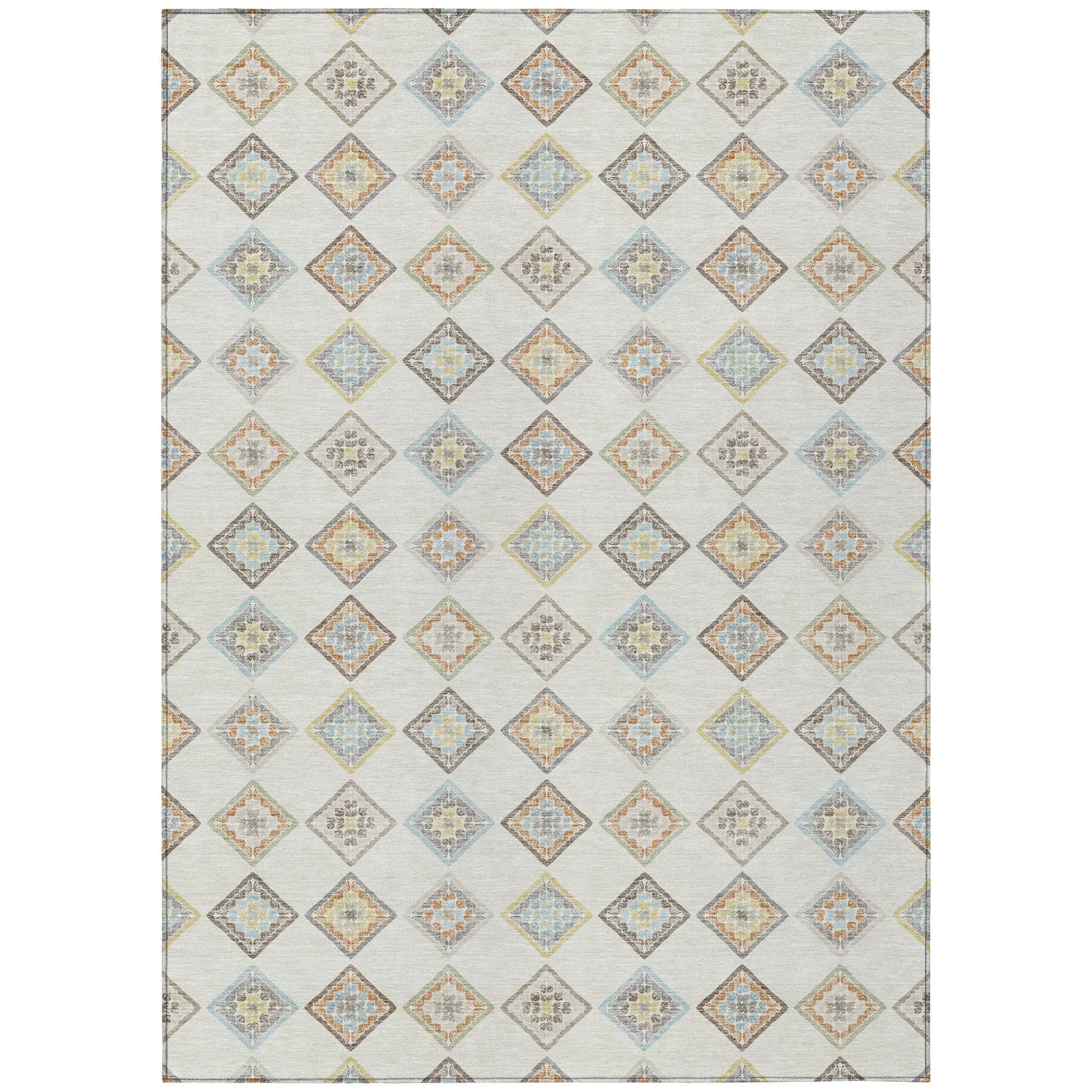 5' X 8' Ivory And Beige Geometric Washable Indoor Outdoor Area Rug Homeroots Outdoor