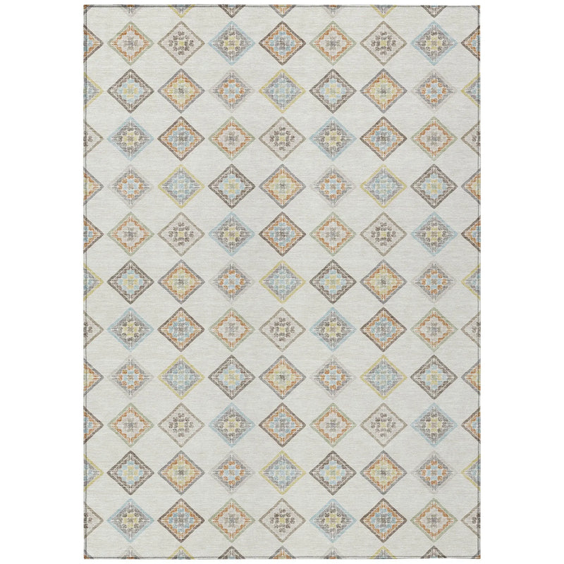 5' X 8' Ivory And Beige Geometric Washable Indoor Outdoor Area Rug Homeroots Outdoor