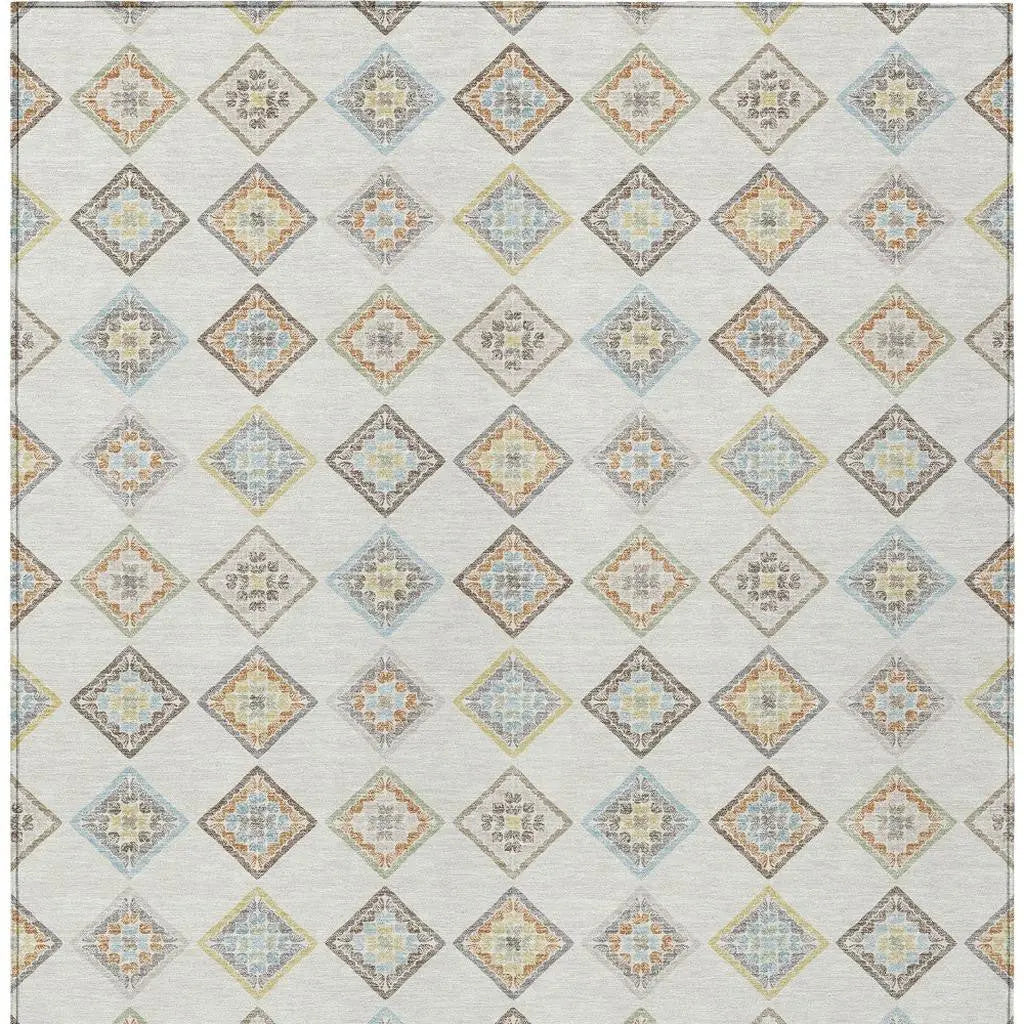 5' X 8' Ivory And Beige Geometric Washable Indoor Outdoor Area Rug Homeroots Outdoor