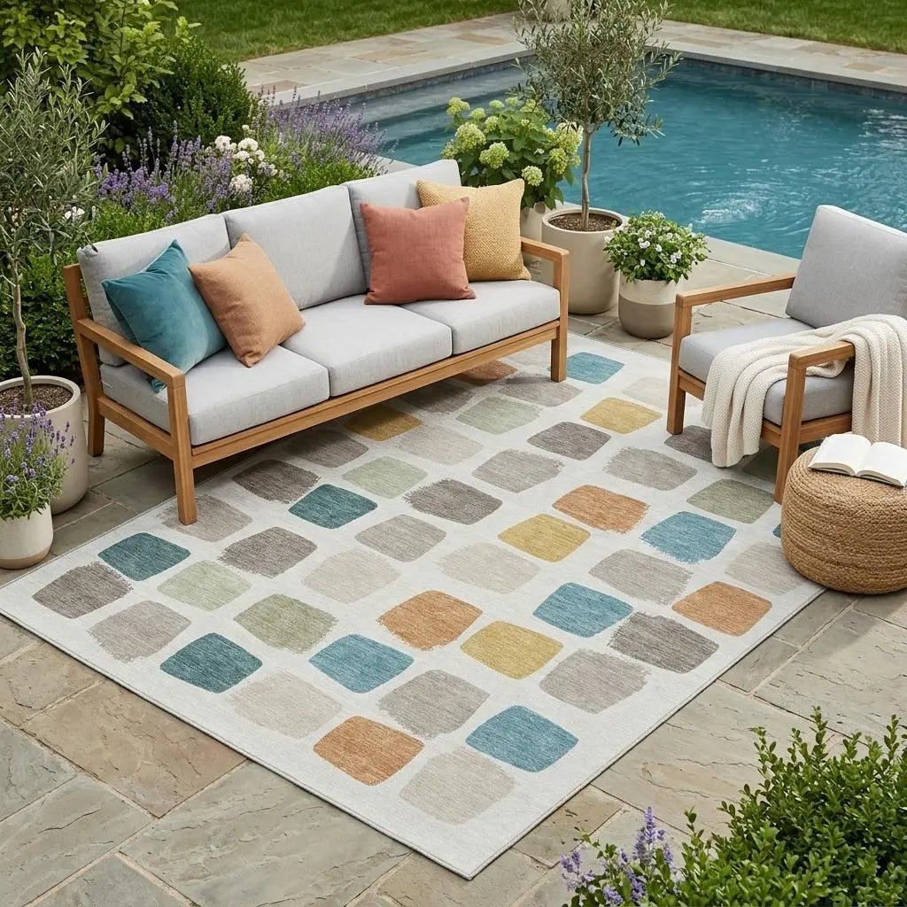 5' X 8' Ivory And Beige Geometric Washable Indoor Outdoor Area Rug Homeroots Outdoor