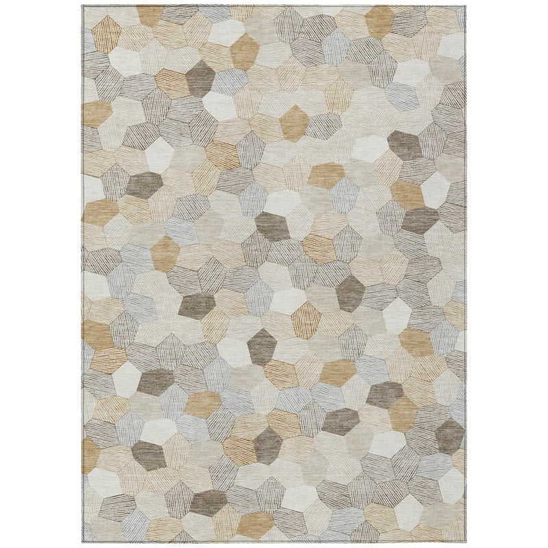 5' X 8' Ivory And Beige Geometric Washable Indoor Outdoor Area Rug Homeroots Outdoor