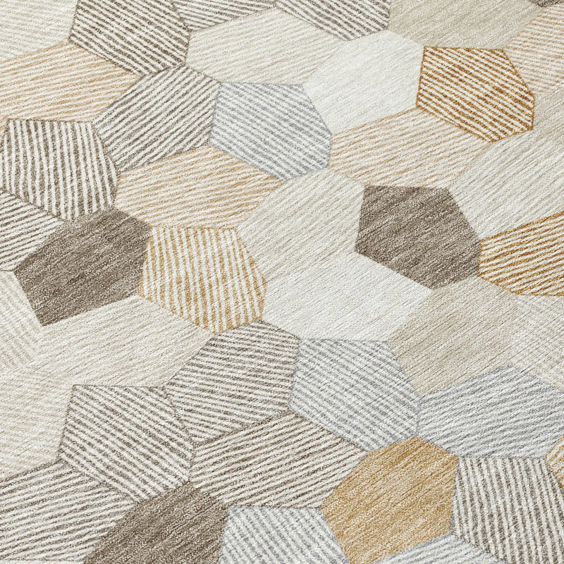5' X 8' Ivory And Beige Geometric Washable Indoor Outdoor Area Rug Homeroots Outdoor