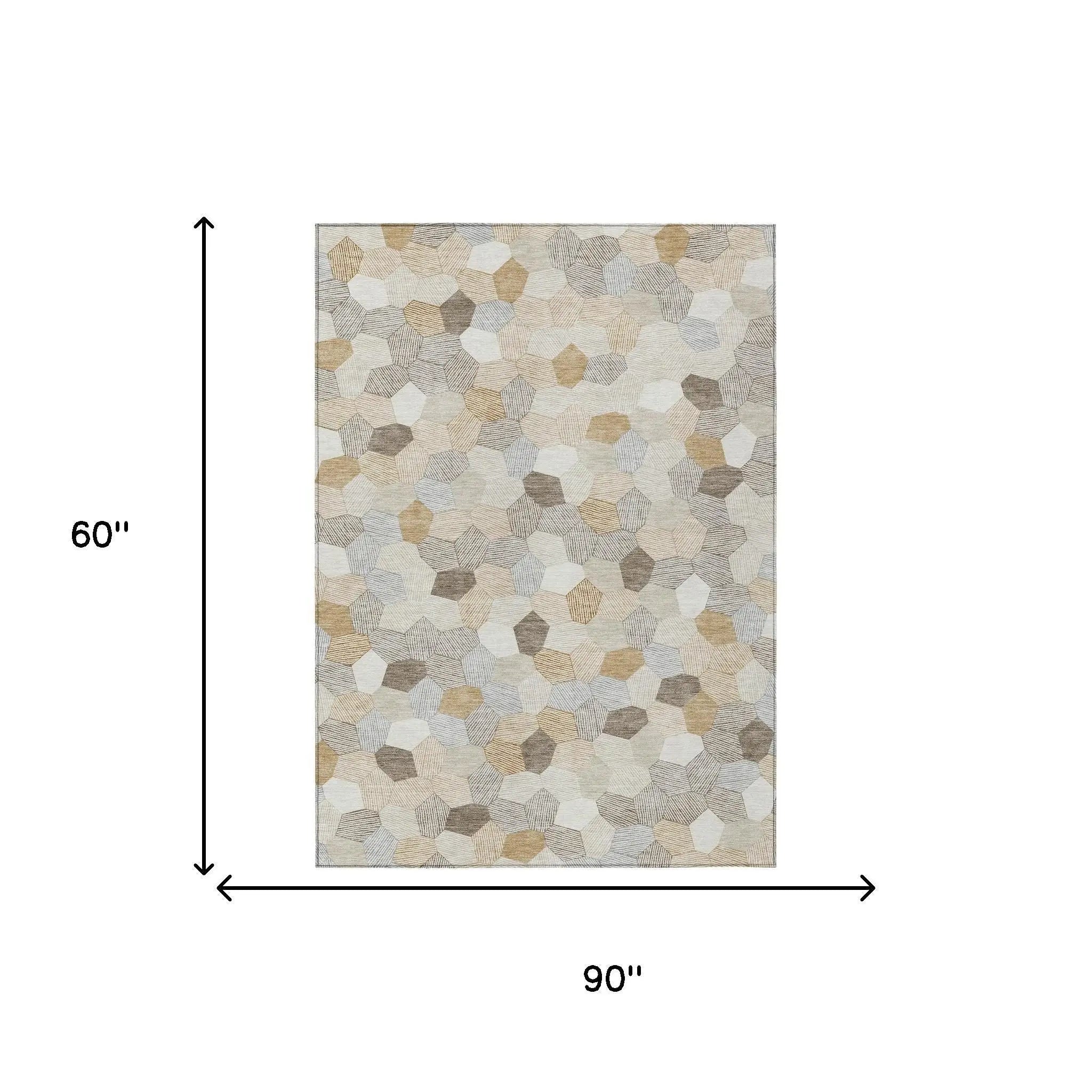 5' X 8' Ivory And Beige Geometric Washable Indoor Outdoor Area Rug Homeroots Outdoor