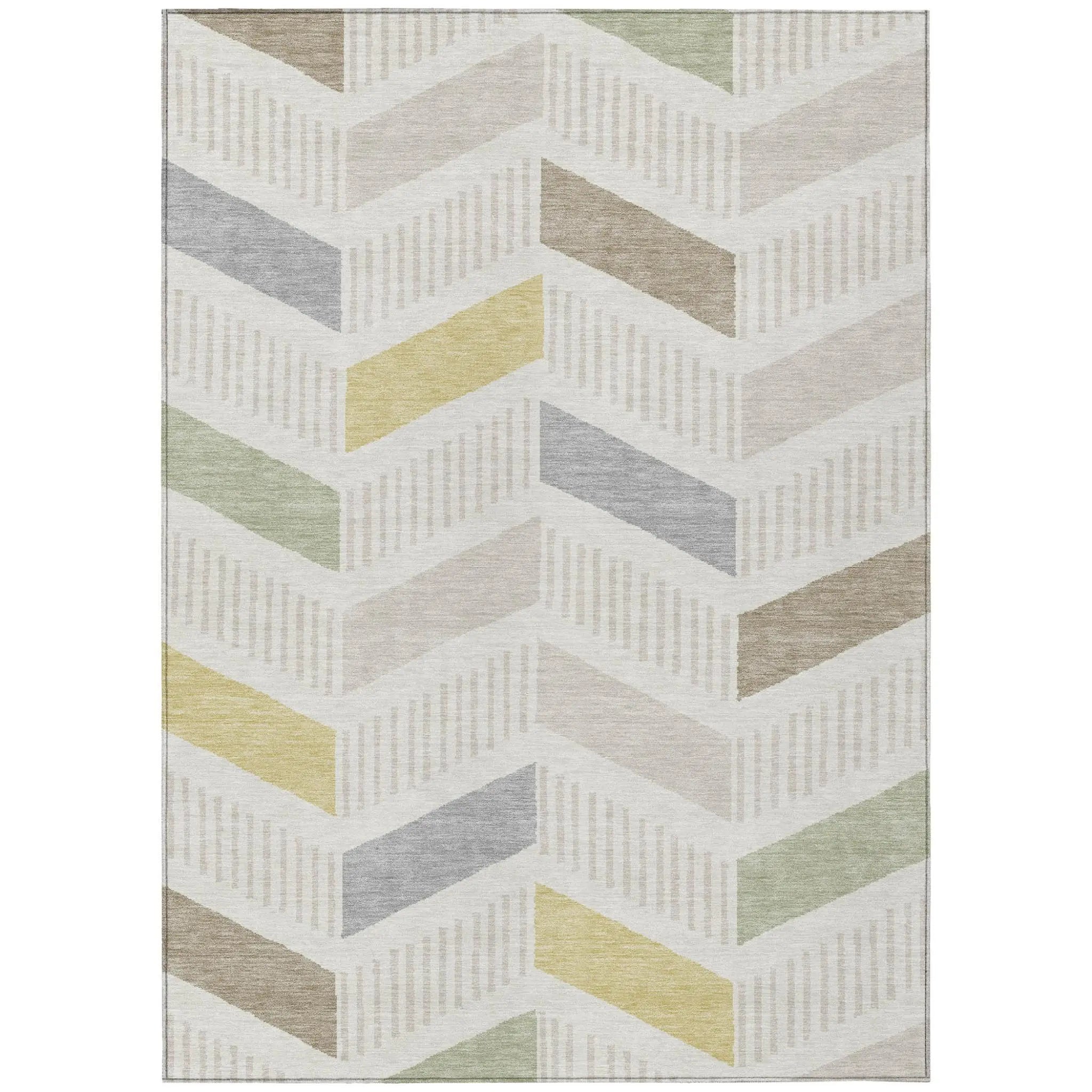5' X 8' Ivory And Beige Geometric Washable Indoor Outdoor Area Rug Homeroots Outdoor