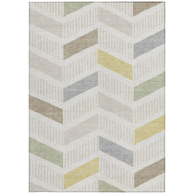 5' X 8' Ivory And Beige Geometric Washable Indoor Outdoor Area Rug Homeroots Outdoor