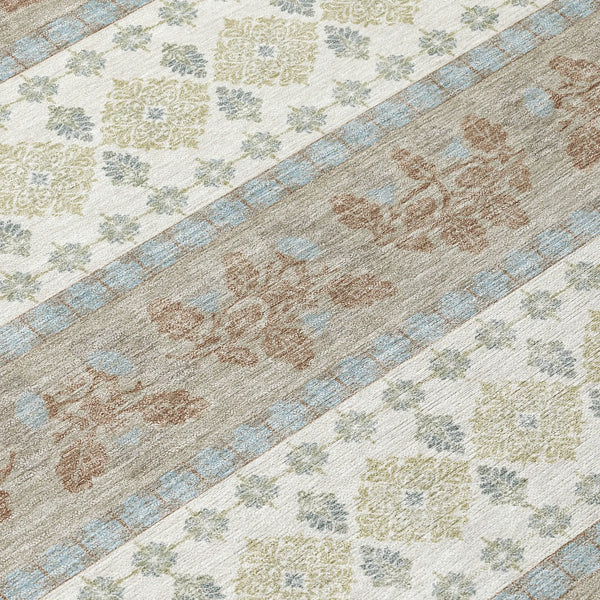 5' X 8' Ivory And Beige Striped Washable Indoor Outdoor Area Rug Homeroots Outdoor