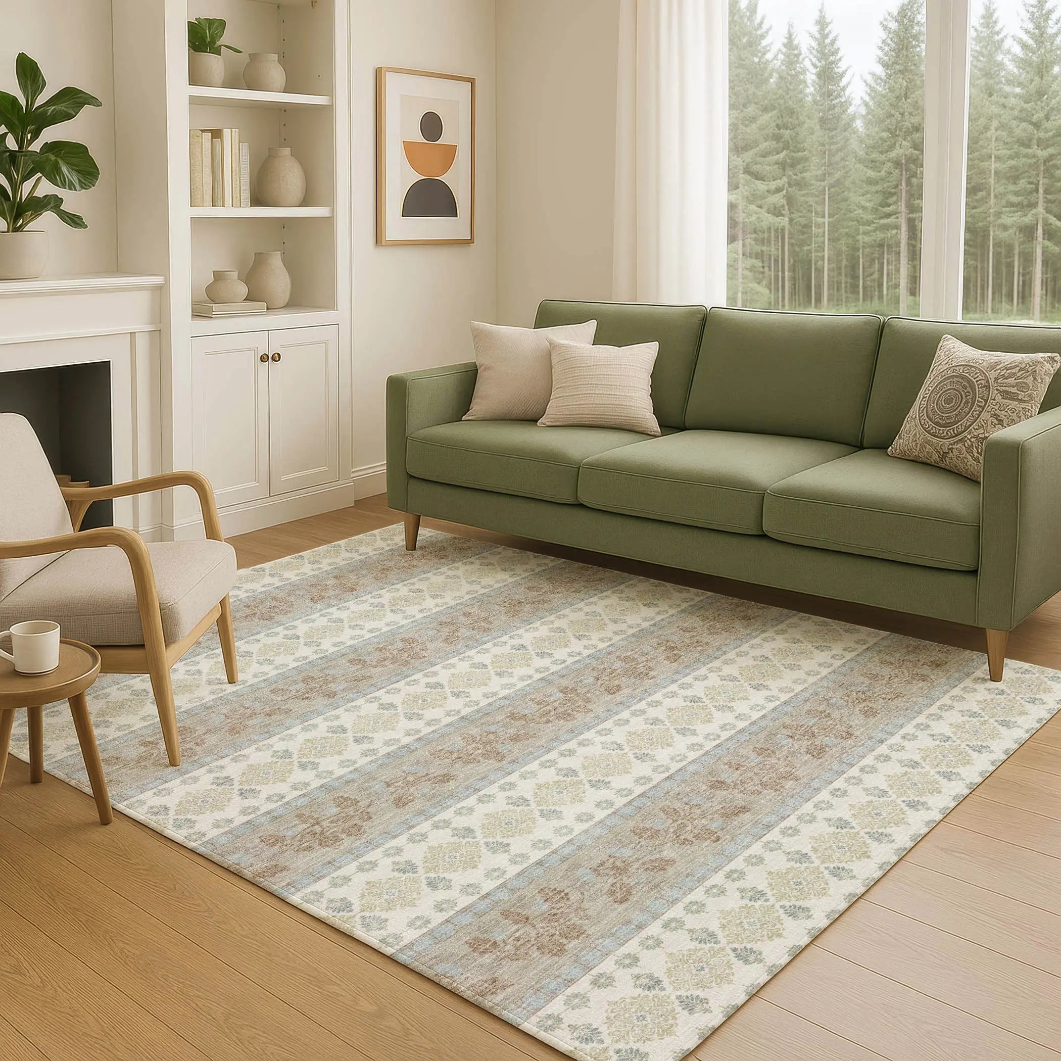 5' X 8' Ivory And Beige Striped Washable Indoor Outdoor Area Rug Homeroots Outdoor