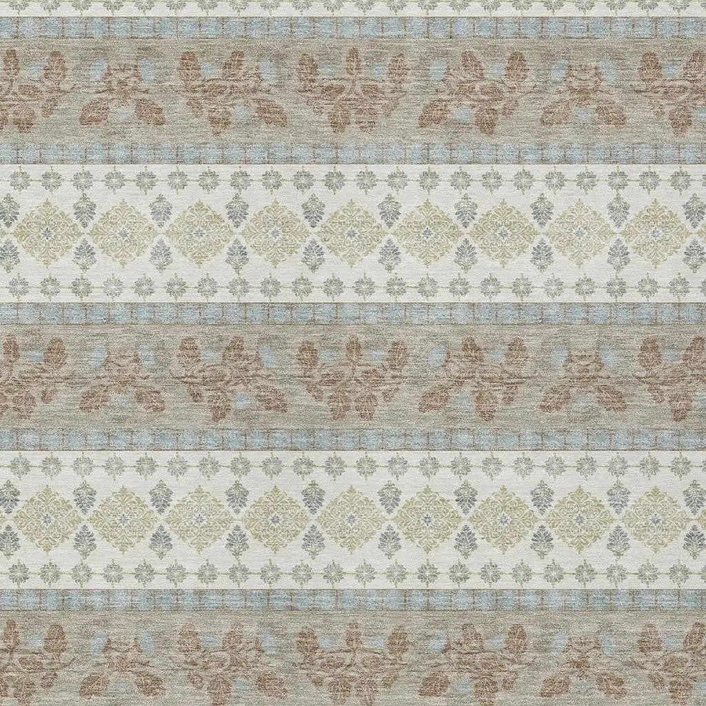 5' X 8' Ivory And Beige Striped Washable Indoor Outdoor Area Rug Homeroots Outdoor