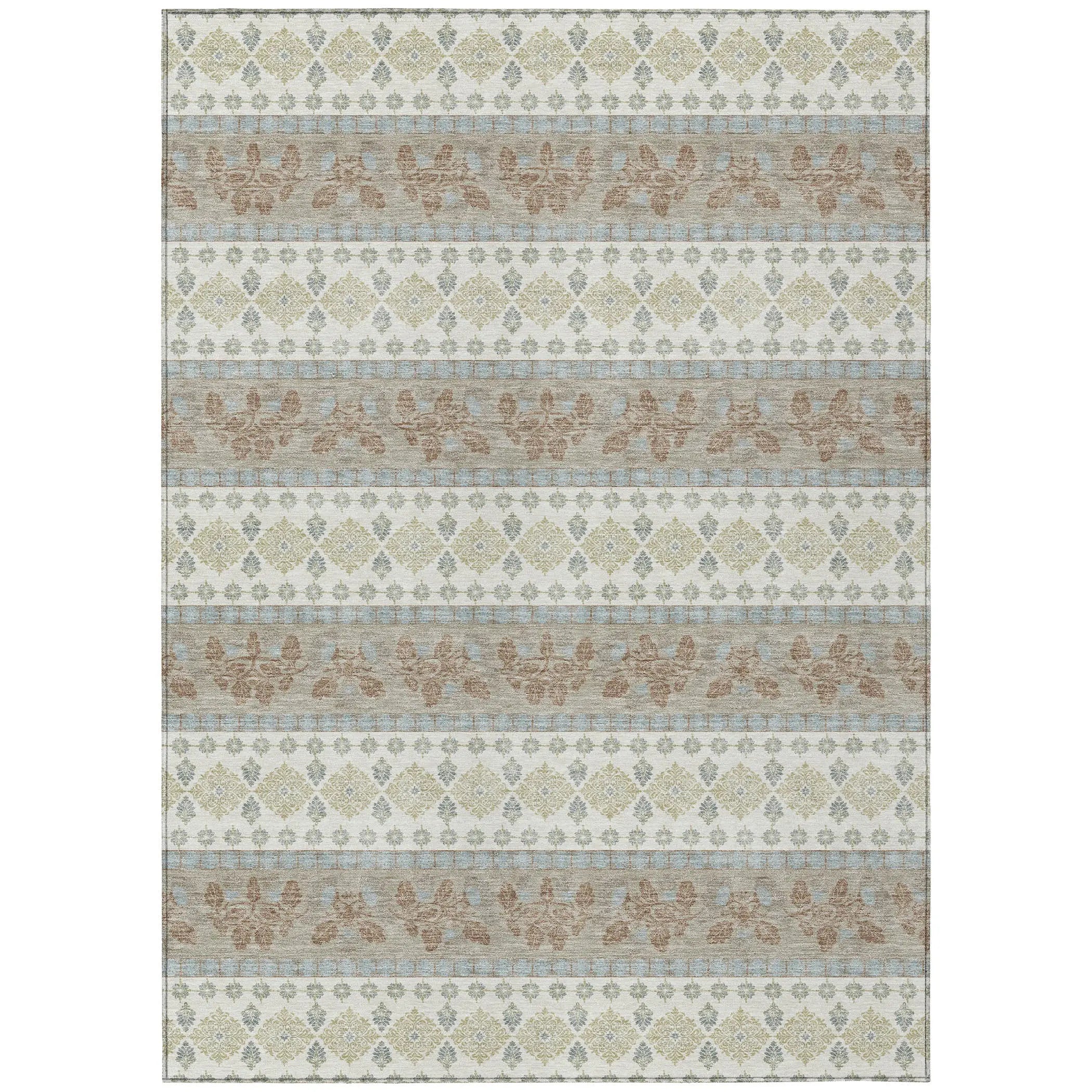 5' X 8' Ivory And Beige Striped Washable Indoor Outdoor Area Rug Homeroots Outdoor