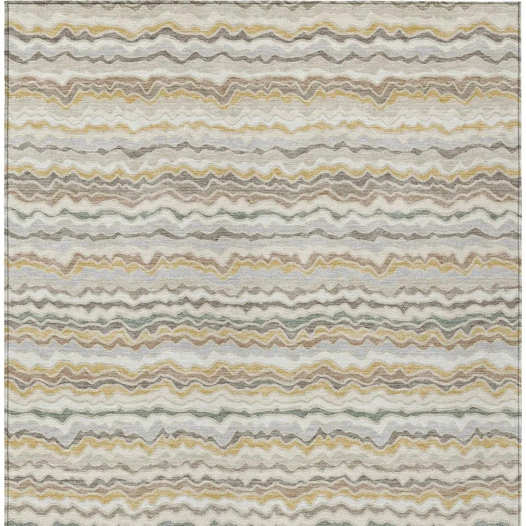 5' X 8' Ivory And Beige Striped Washable Indoor Outdoor Area Rug Homeroots Outdoor