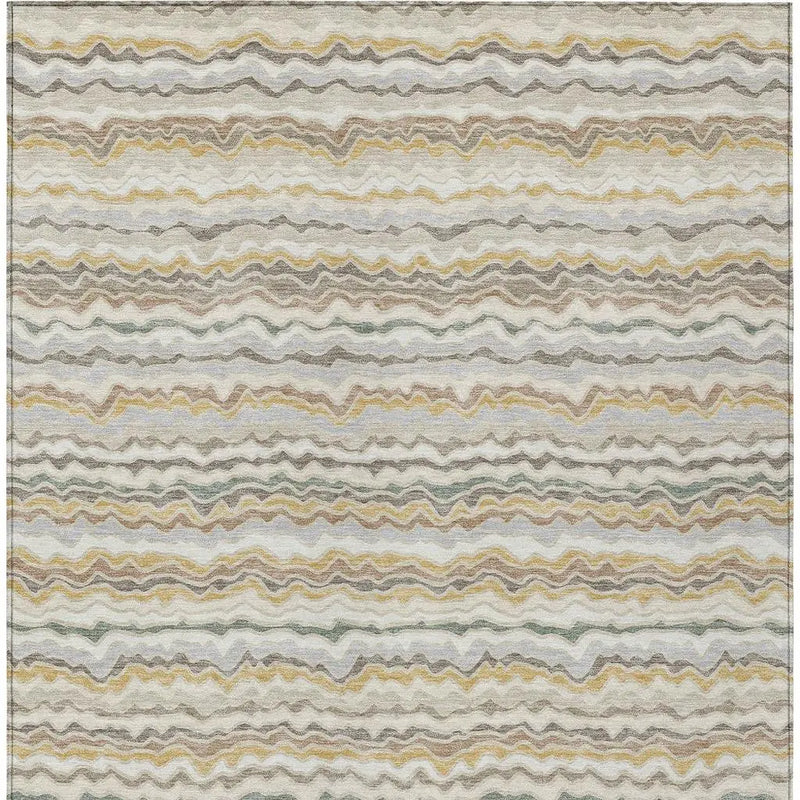 5' X 8' Ivory And Beige Striped Washable Indoor Outdoor Area Rug Homeroots Outdoor