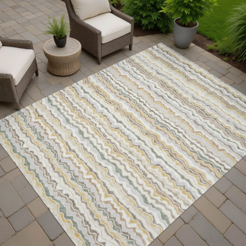 5' X 8' Ivory And Beige Striped Washable Indoor Outdoor Area Rug Homeroots Outdoor