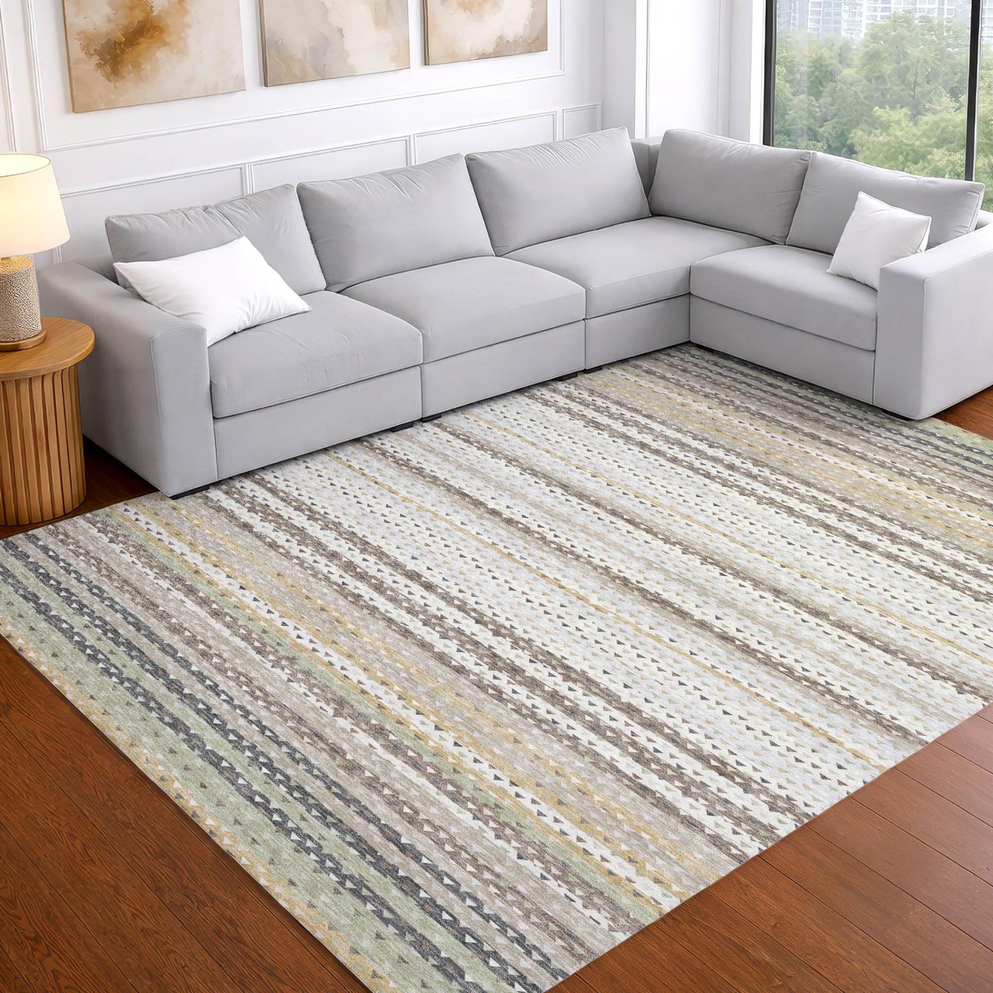 5' X 8' Ivory And Beige Striped Washable Indoor Outdoor Area Rug Homeroots Outdoor
