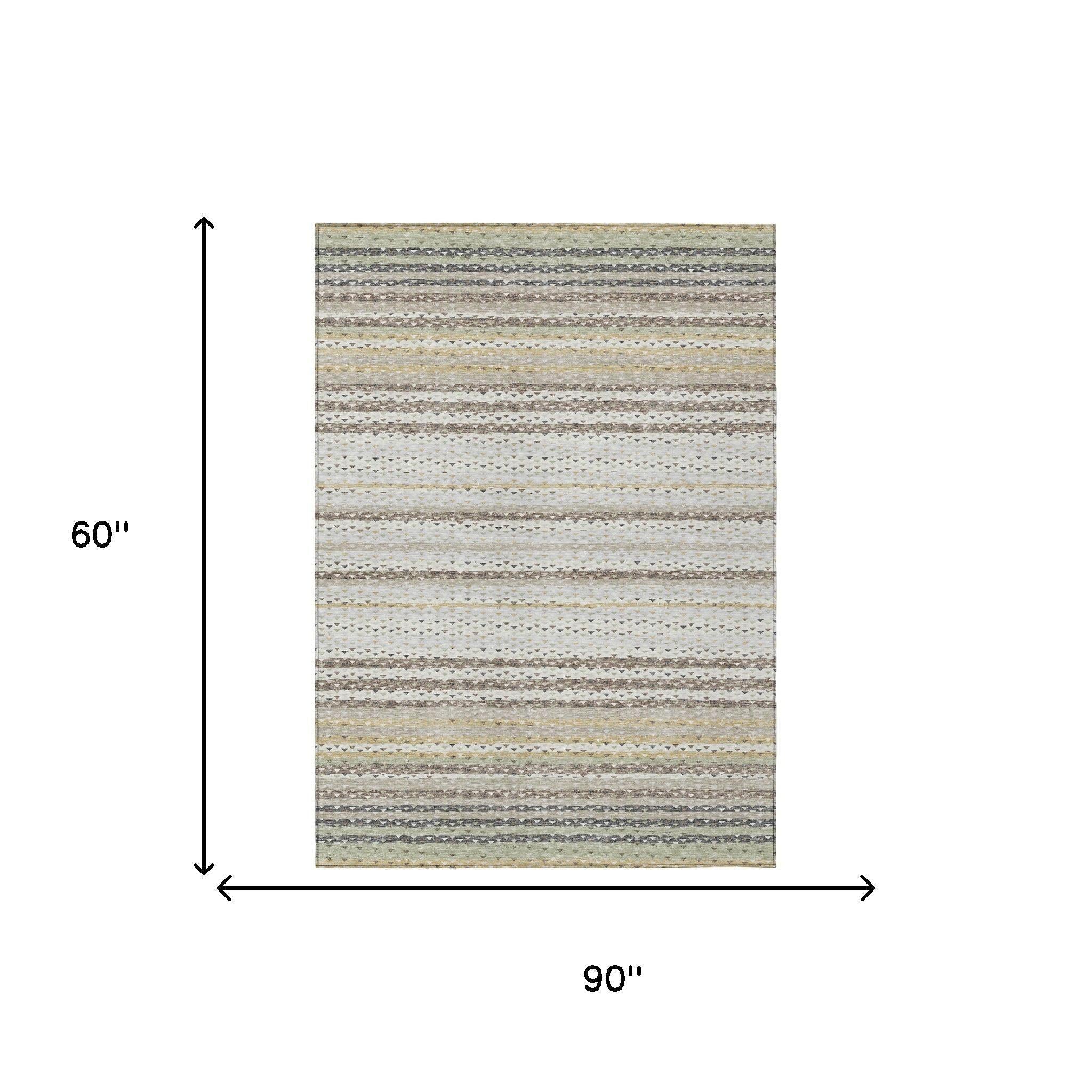 5' X 8' Ivory And Beige Striped Washable Indoor Outdoor Area Rug Homeroots Outdoor