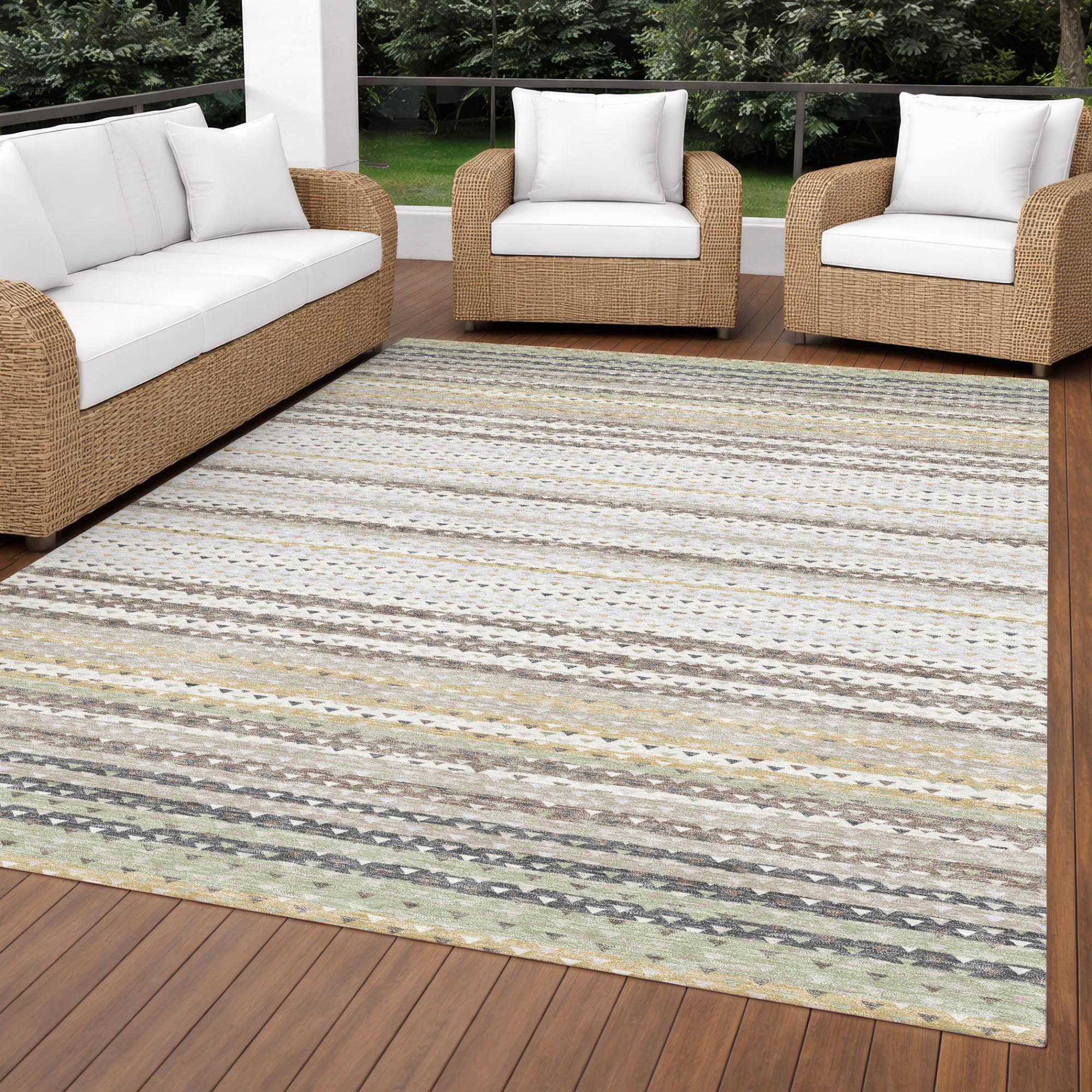 5' X 8' Ivory And Beige Striped Washable Indoor Outdoor Area Rug Homeroots Outdoor