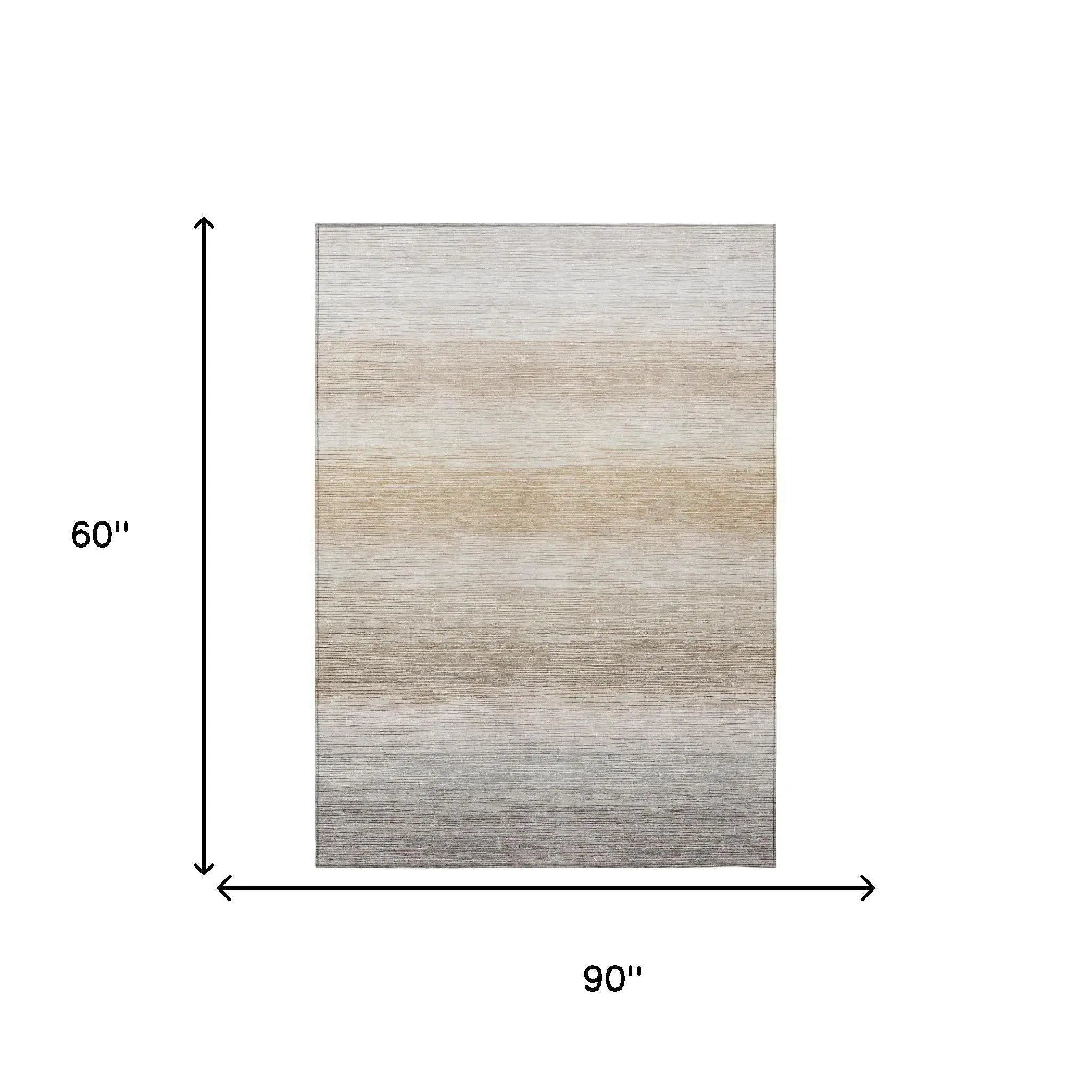 5' X 8' Ivory And Beige Striped Washable Indoor Outdoor Area Rug Homeroots Outdoor