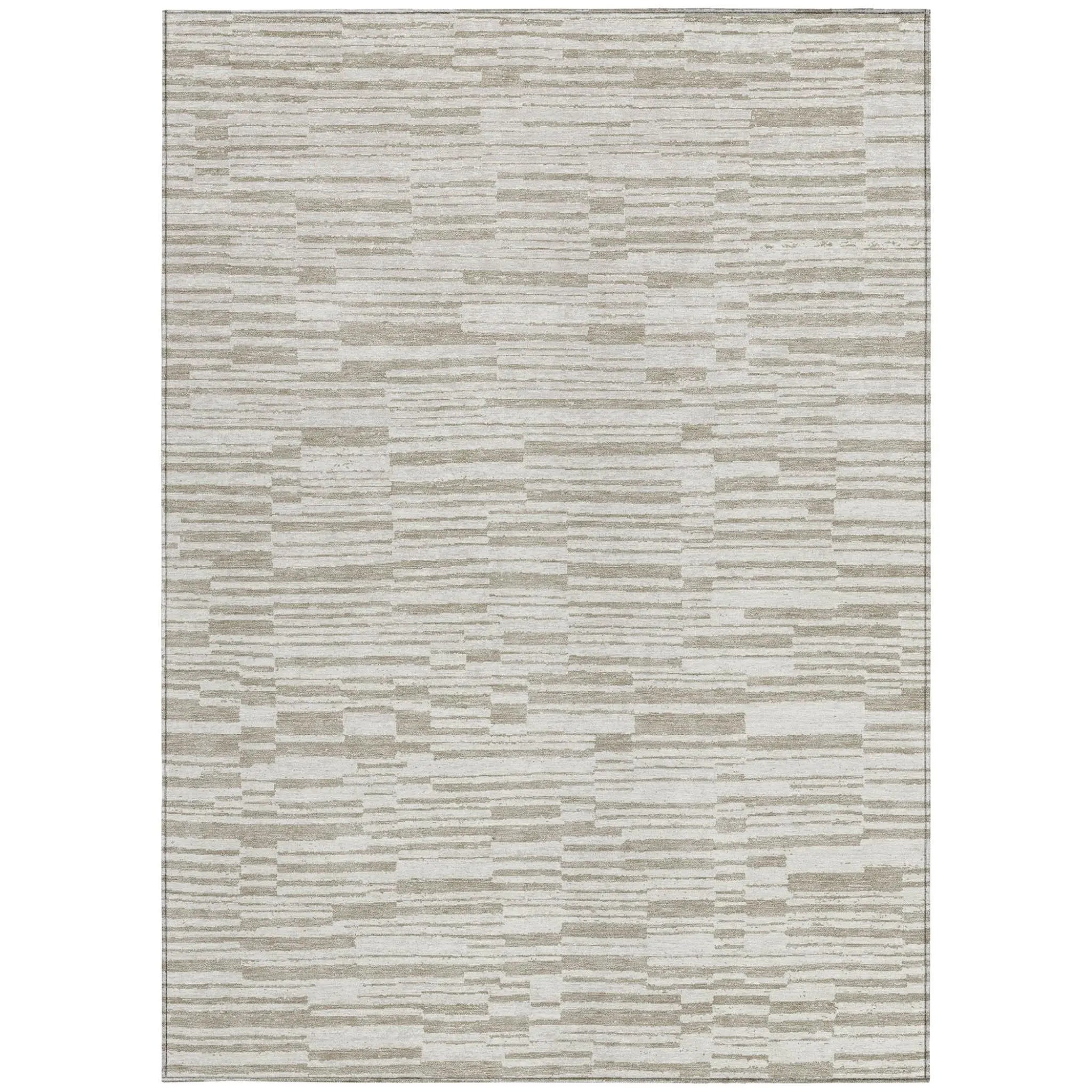 5' X 8' Ivory And Beige Striped Washable Indoor Outdoor Area Rug Homeroots Outdoor