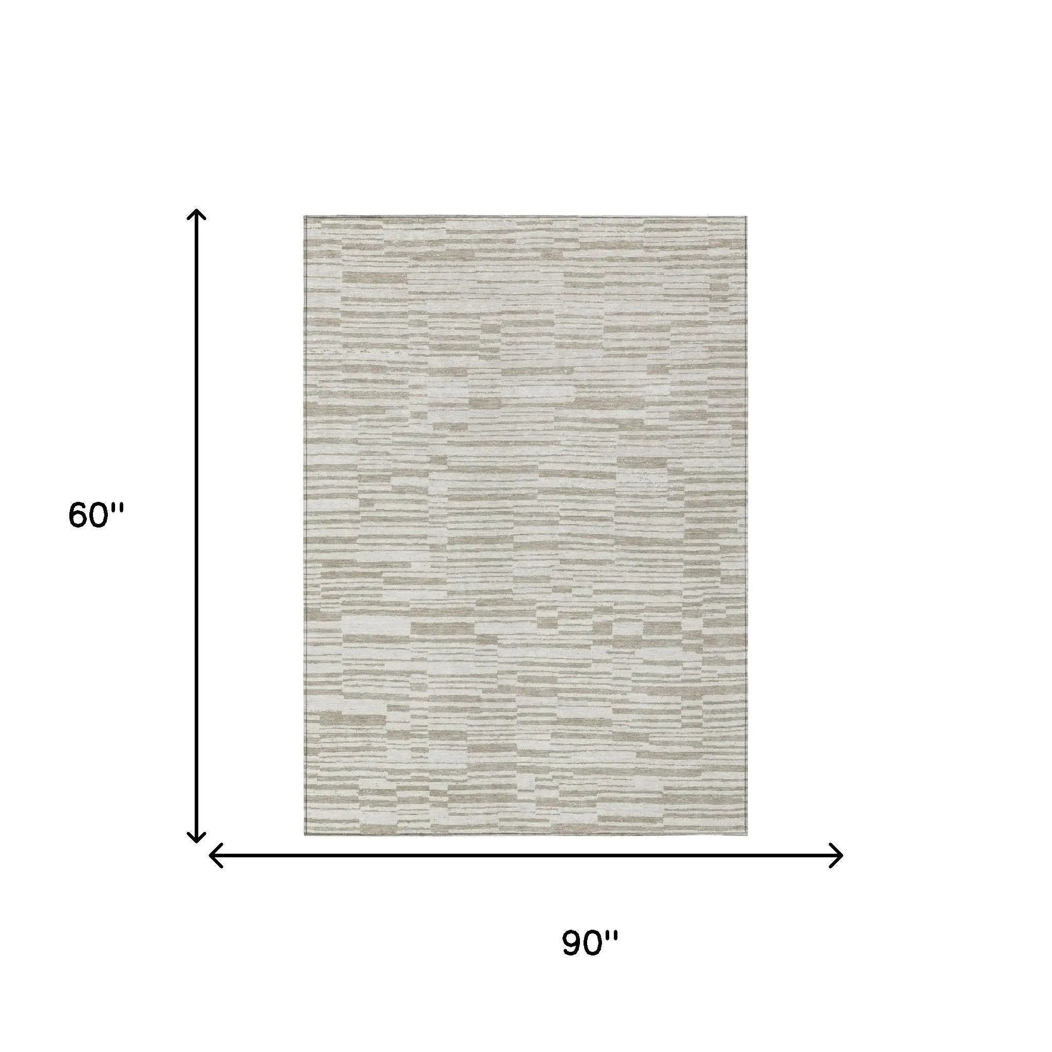 5' X 8' Ivory And Beige Striped Washable Indoor Outdoor Area Rug Homeroots Outdoor