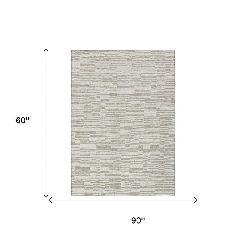 5' X 8' Ivory And Beige Striped Washable Indoor Outdoor Area Rug Homeroots Outdoor