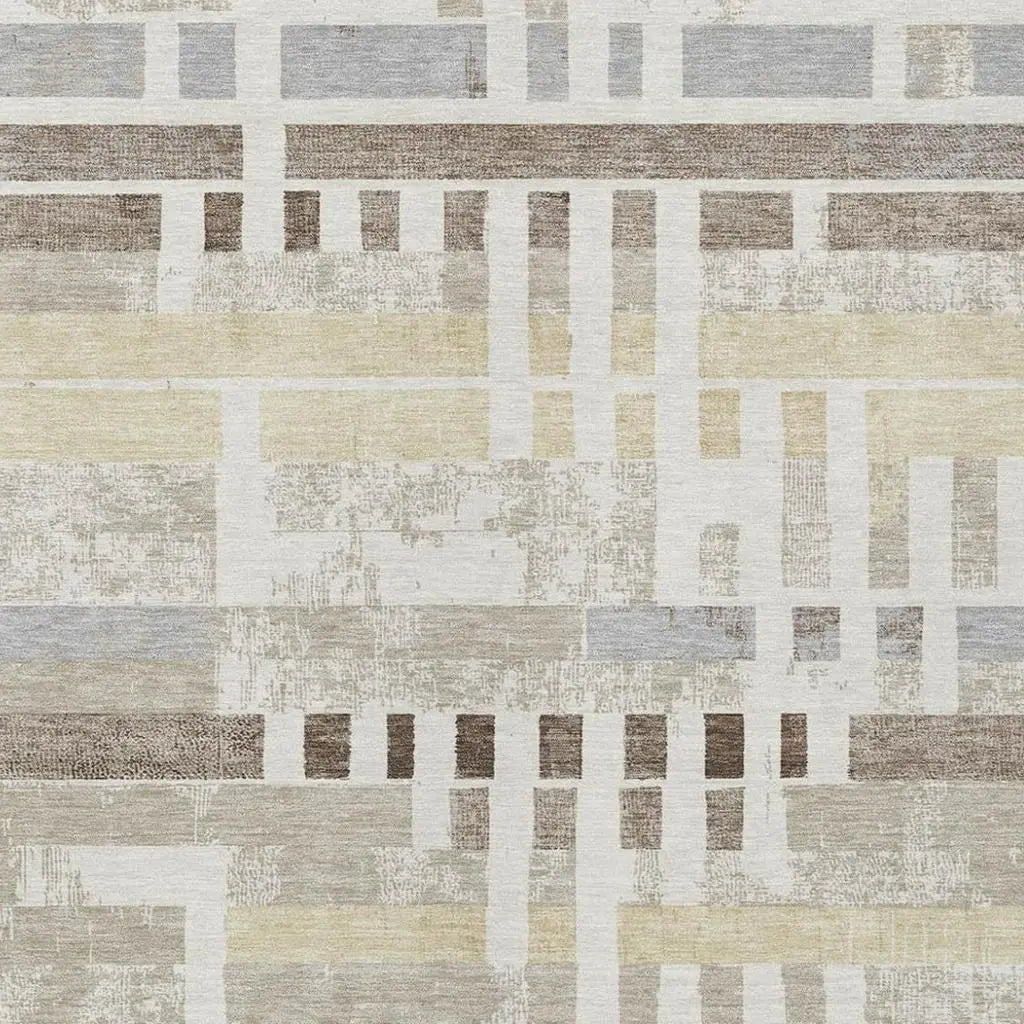 5' X 8' Ivory And Beige Striped Washable Indoor Outdoor Area Rug Homeroots Outdoor