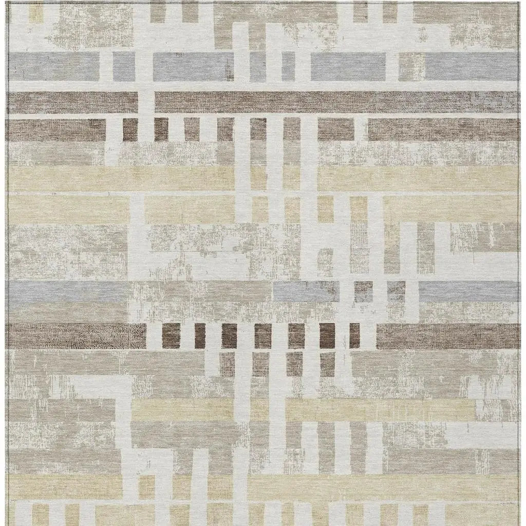 5' X 8' Ivory And Beige Striped Washable Indoor Outdoor Area Rug Homeroots Outdoor