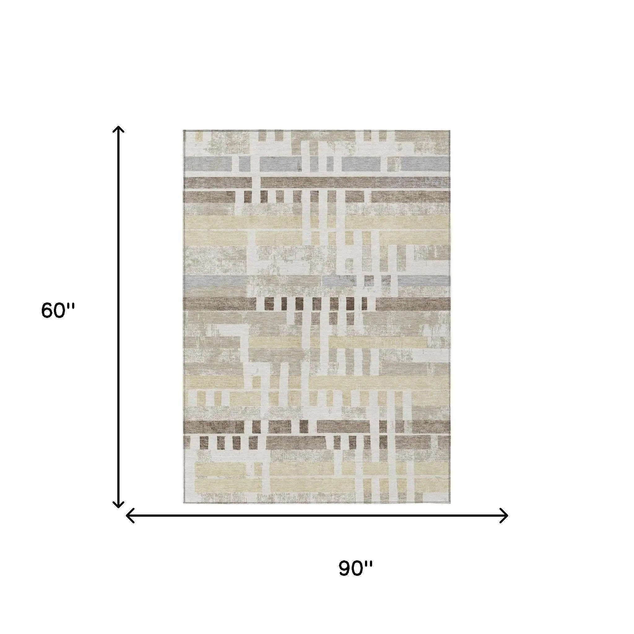 5' X 8' Ivory And Beige Striped Washable Indoor Outdoor Area Rug Homeroots Outdoor