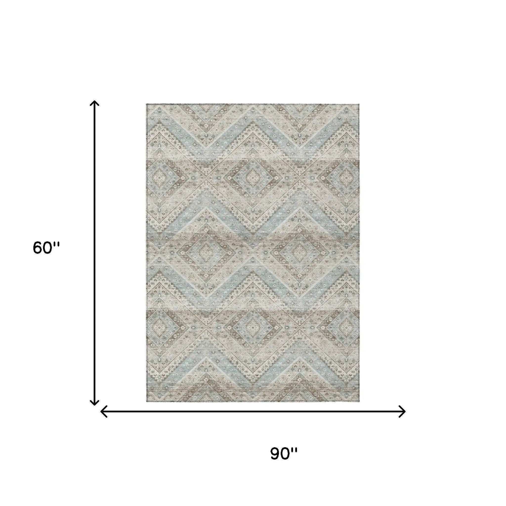 5' X 8' Ivory And Beige Tribal Washable Indoor Outdoor Area Rug Homeroots Outdoor