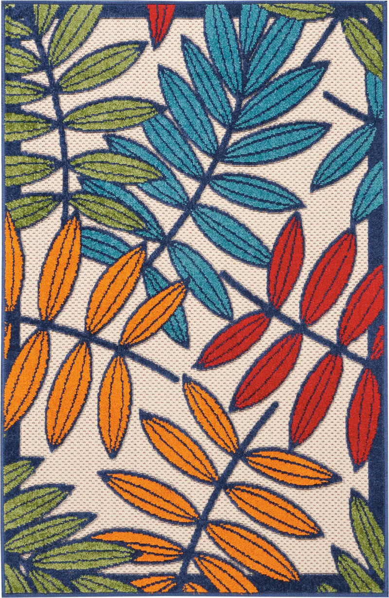 5' X 8' Ivory And Blue Floral Indoor Outdoor Area Rug - GreatEagleInc