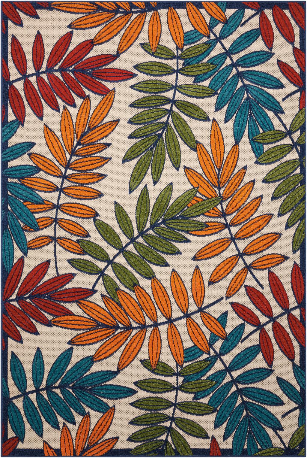 5' X 8' Ivory And Blue Floral Indoor Outdoor Area Rug - GreatEagleInc