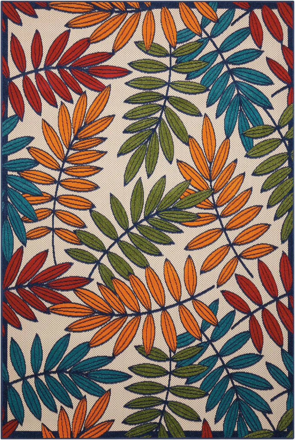 5' X 8' Ivory And Blue Floral Indoor Outdoor Area Rug - GreatEagleInc