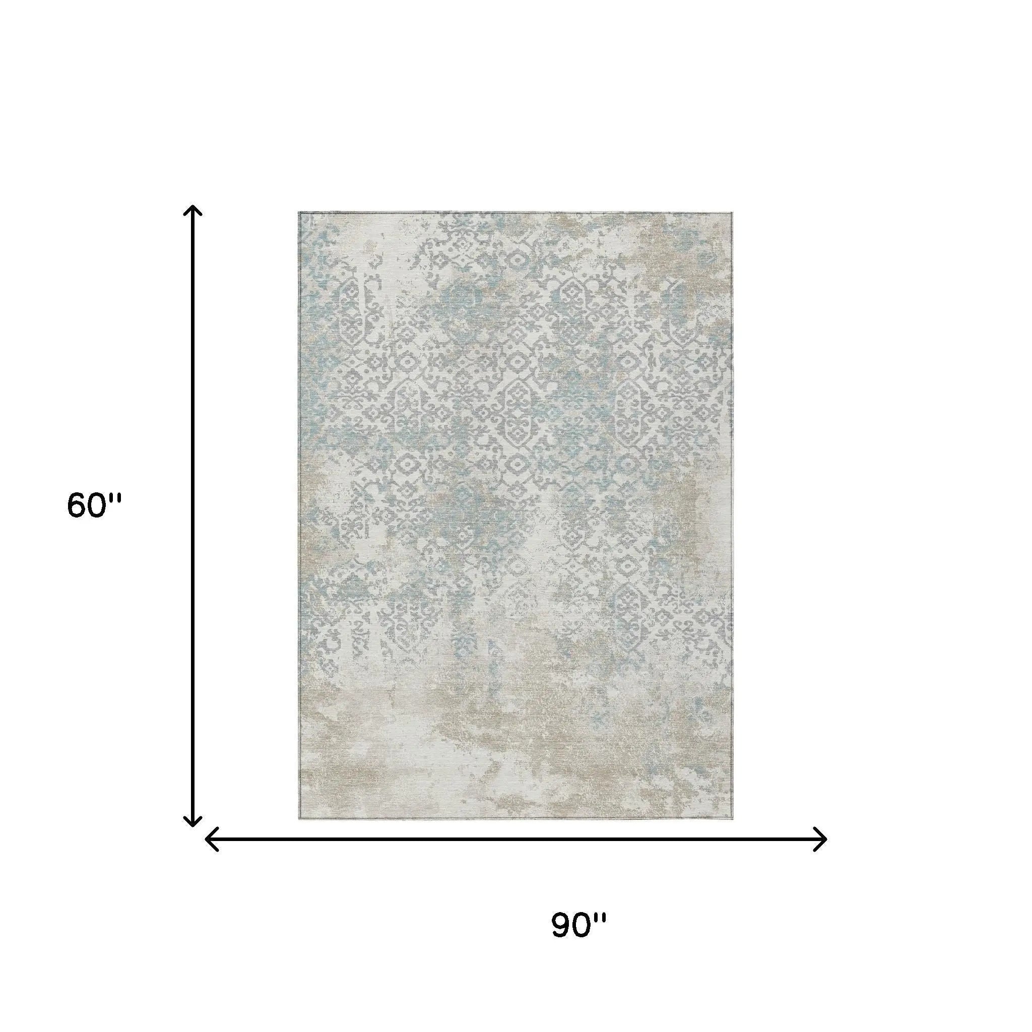 5' X 8' Ivory And Blue Oriental Washable Indoor Outdoor Area Rug Homeroots Outdoor